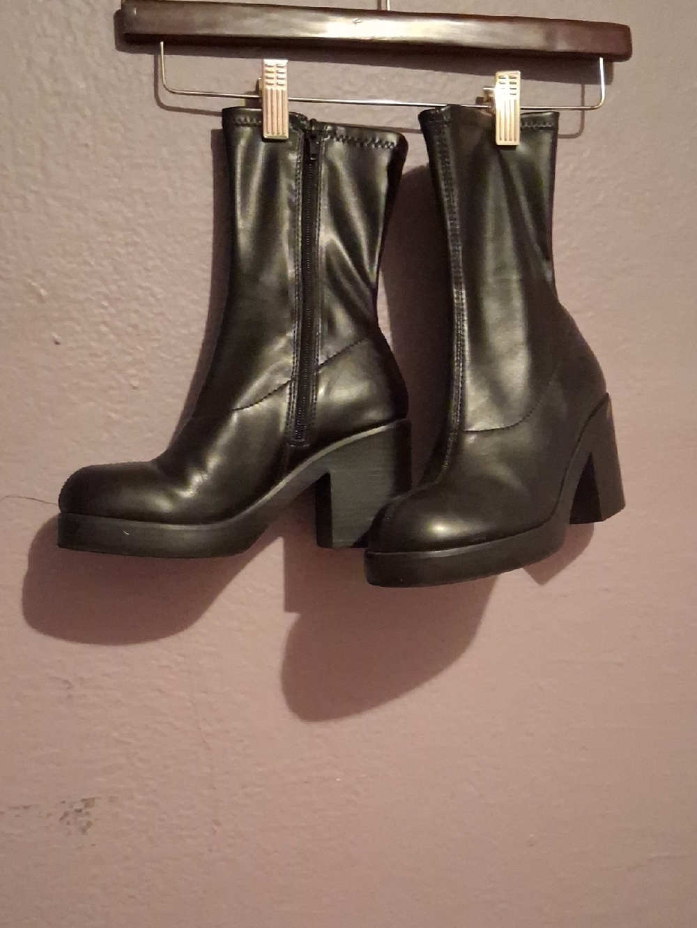 Soda Black Platform Block Heel Ankle Boots